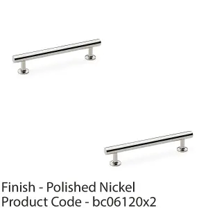 2 PACK - Round T Bar Pull Handle - Polished Nickel 128mm Centres SOLID BRASS Drawer Door