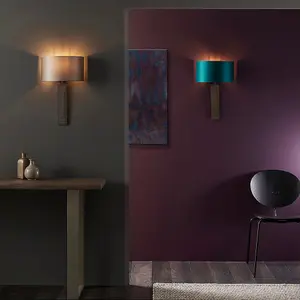 Brushed Bronze Plated Wall Light & Mink Satin Half Shade - 1 Bulb Dimmable Lamp