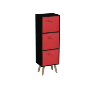 URBNLIVING 80cm Height 3 Tier Black Wooden Storage Bookcase Scandinavian Style Pine Legs With Red Inserts