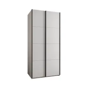 Sleek White Sliding Door Wardrobe W1100mm H2450mm D640mm with Black Steel Handles