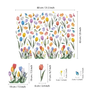 Blooming Watercolour Tulips with Butterflies Spring Window Clings