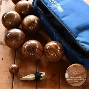 Wooden Boules Set - Pétanque - Deluxe Game Set - 8 Solid Engraved Balls with Padded Canvas Carry Case