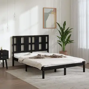 Berkfield Bed Frame Black Solid Wood Pine 140x200 cm