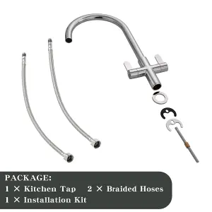 BATHWEST Kitchen Mixer Tap Dual Lever Swivel Spout Brass Chromed Kitchen Sink Tap