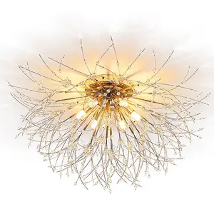 Gold 6 Lights 50cm Dandelion Crystal Flush Mount Ceiling Lights Modern Chandelier Lamp