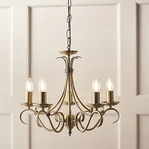 Luminosa Bernice 5 Light Multi Arm Ceiling Pendant Antique Brass, E14