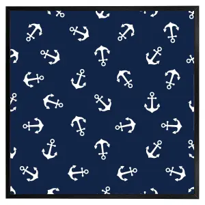 Anchors on navy background (Picutre Frame) / 12x12" / Brown