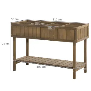 Outsunny Wooden Herb Planter Stand 8 Cubes Bottom Shelf Raised Bed Brown