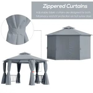 Outsunny 3 x 3(m) Gazebo Canopy 2 Tier Patio Shelter Steel for Garden Grey