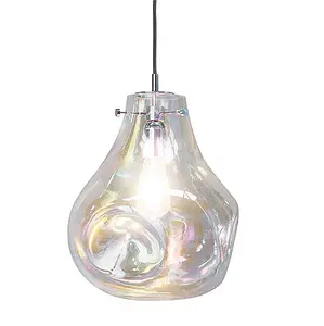 Luminosa Lava Pendant Petrol Tinted Glass & Chrome Effect Plate 1 Light Dimmable IP20 - E27