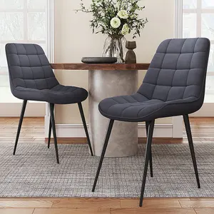 Dining Chair Set of 2 Grey Velvet Upholstered Dining Chairs with Metal Legs