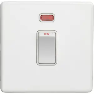 1 Gang 20A Single Light Switch & Neon SCREWLESS MATT WHITE 2 Way Rocker Plate