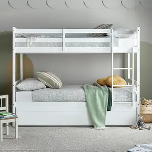 Essentials White Wooden Single 3ft Bunk Bed Frame With Underbed Trundle