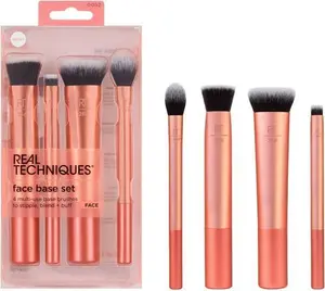 Real Techniques Face Base Makeup Brush Kit, For Concealer, Foundation, & Contour, Works With Liquid, Cream & Powder Products, Staples For Blending &