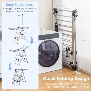 Costway Clothes Drying Rack Aluminum Gullwing Style Rack with 6-Level Adjustable Height