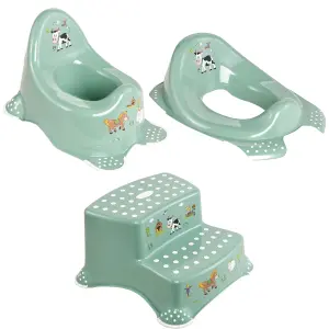 Keeeper Green Funny Farm Baby Potty, Toilet Seat & Double Step Stool Set