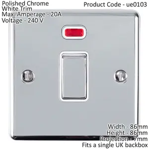 1 Gang 20A DP Single Switch & Neon Power Indictor CHROME & White Trim