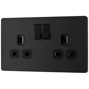 British General Double 13A Matt Black Switched socket & Black inserts