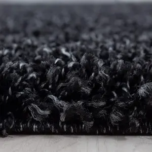 Modern Small Anthracite Fluffy Shaggy Area Rug For Living Room, Anti-Shed Thick Pile Floor Carpet - 80x150 cm