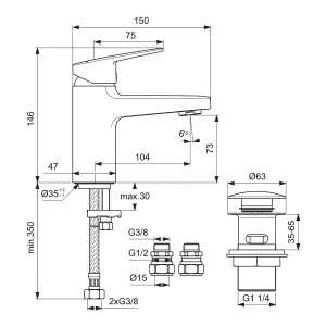 Ideal Standard Ceraplan Standard Chrome effect Square Basin Mono mixer Tap