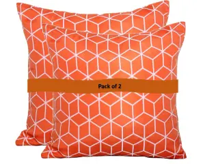 Pair of Outdoor Garden Sofa Chair Furniture Scatter Cushions - Orange Geometric