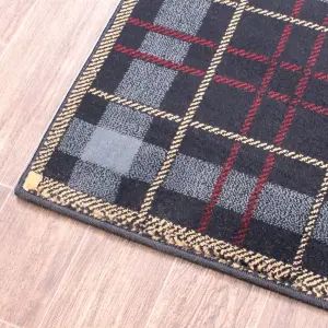 Tartan Blue Chequered Tartan Easy to Clean Rug For Dining Room -60cm X 110cm