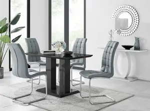 Furniturebox Imperia 4 Modern Black High Gloss Dining Table and 4 Grey Murano Chairs