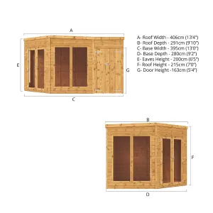 Mercia 13x9 ft with Double door & 4 windows Pent Wooden Summer house (H)2146mm x (W)4057mm