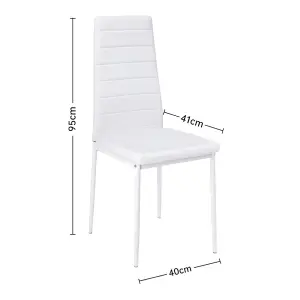 Set of 2 White PU Leather Dining Chairs Set Accent Chairs with Metal Legs for Kitchen Living Room