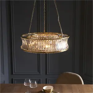 Hanging Ceiling Pendant Light - Warm Brass Plate With Crystal And Clear Glass - 6 X 6W LED E14