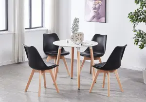 5PCs Dining Set - a White Round Dining Table & Set of 4 Black Lorenzo Tulip chairs with Padded Seat