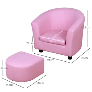 HOMCOM Kids Mini Sofa Children Armchair with Ottoman for Bedroom Playroom Pink