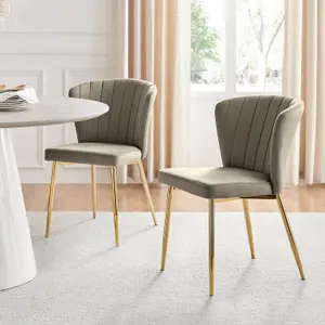 Furniturebox UK Dining Chair - 2x Danica Pale Taupe Beige Velvet Upholstered Dining Chair Gold  Legs - Modern Vintage Glam