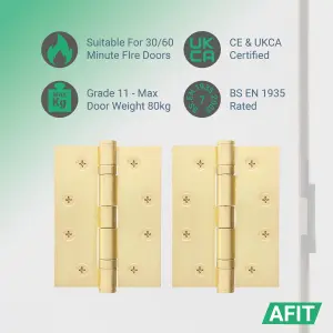 AFIT Satin Brass Door Hinges - 4 Inch / 102mm  Internal Fire Door Hinges - 4 Pairs