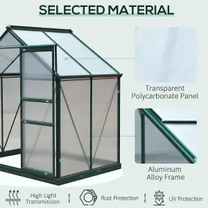 Outsunny 6x4ft Walk-In Polycarbonate Greenhouse Plant Grow Galvanized Aluminium