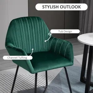 HOMCOM Modern Accent Chair, Velvet-Touch Fabric Upholstered Armchair with Metal Base for Living Room, Bedroom Dinning Room, Green