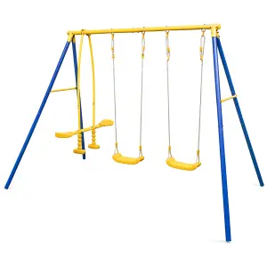 Costway Kids Metal Swing Set Heavy-Duty Gardens Kids Playset w/2 Swing Seats