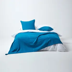 Homescapes Cotton Rajput Ribbed Teal Throw, 150 x 200 cm