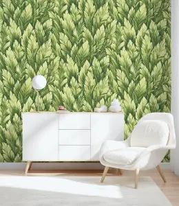 Galerie Tropical Collection Avocado Somoa Inspired Tropical Leaves Wallpaper Roll