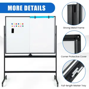 Costway Double Sided Magnetic Whiteboard Adjustable Mobile Revolving Board with Magnets