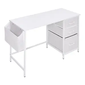 Freestanding Computer Desk with 3 Fabric Drawers and Storage Bag in White