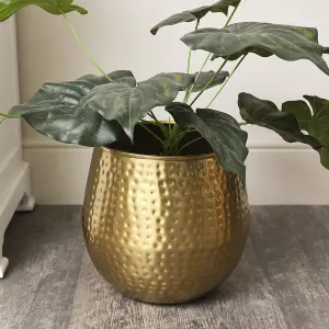 Melody Maison Medium Gold Hammered Metal Planter 30cm x 28cm