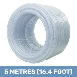 Clear PVC Braided Hose,Food Grade/Oil/Water/Fuel Reinforced Pipe,Tube 12.5mm internal,15.9mm external (4m)