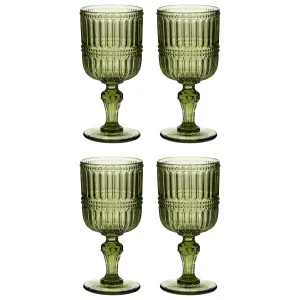 Set of 4 Luxury Embossed Green Drinking Wine Glass Wine Goblets 300ml