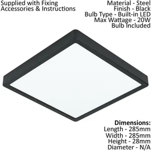 2 PACK Wall / Ceiling Light Black 285mm Square Surface Mounted 20W LED 3000K