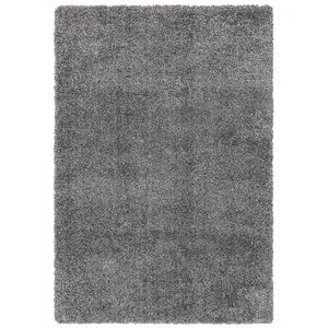 Grey Shaggy Modern Plain Machine Made Rug for Living Room Bedroom and Dining Room-160cm X 230cm