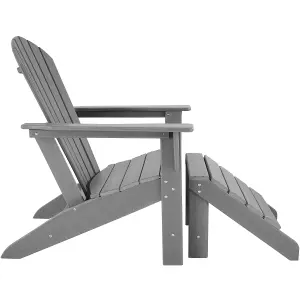 Garden Chair with Footstool - Adirondack design, high backrest, wide armrests - light grey