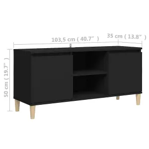 Berkfield TV Cabinet with Solid Wood Legs Black 103.5x35x50 cm