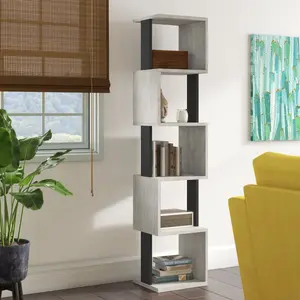 Chane Wall-Mounted Bookcase with 5 Shelves | Modern Storage Unit for Home or Office White/Anthracite