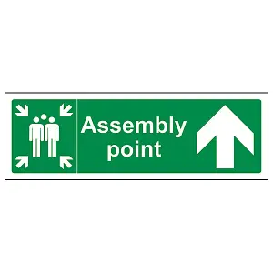 Assembly Point Arrow UP Fire Sign - Adhesive Vinyl - 300x100mm (x3)